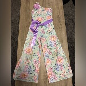 Mia Belle Girls floral pants romper with one sleeve